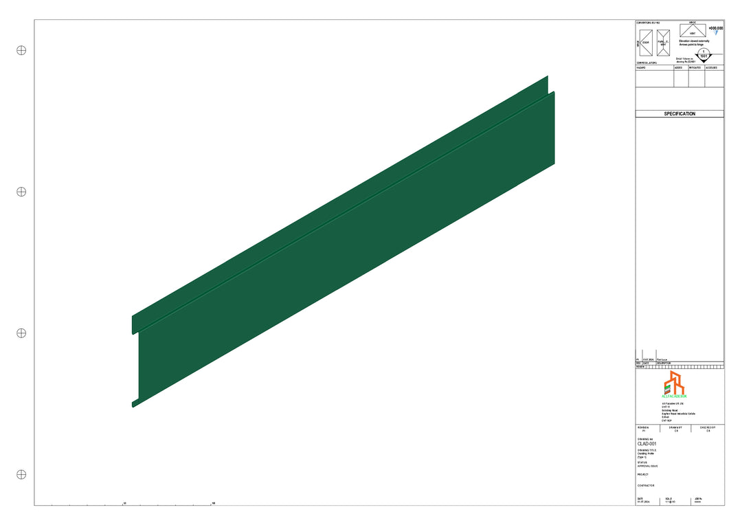Aluminium Cladding - Type 1 - Straight 3000mm