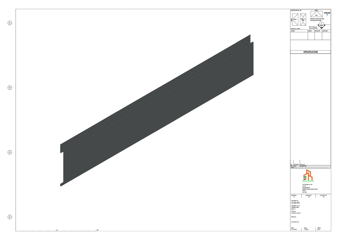 Aluminium Cladding - Type 1 - Straight 3000mm