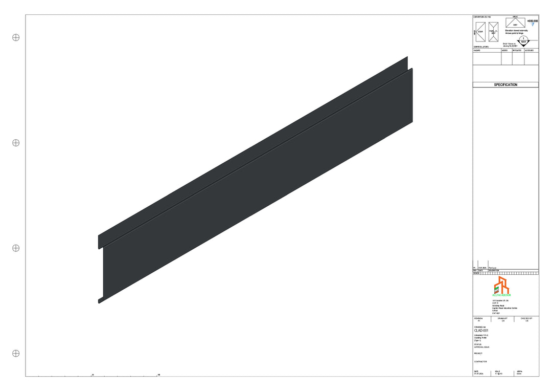 Aluminium Cladding - Type 1 - Straight 3000mm