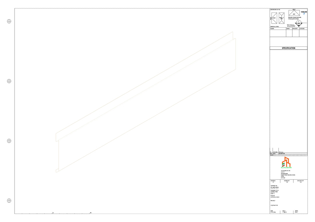 Aluminium Cladding - Type 1 - Straight 3000mm