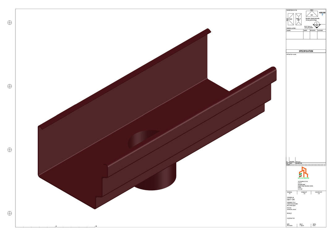 Aluminium Cranked Gutter - Type 11 - Centre Spout - 76 Dia