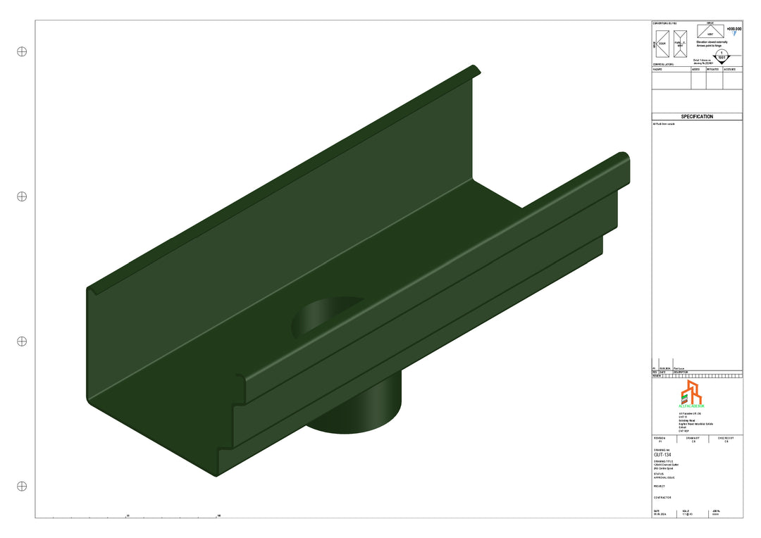 Aluminium Cranked Gutter - Type 11 - Centre Spout - 76 Dia