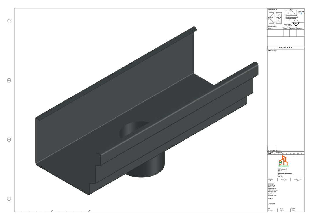 Aluminium Cranked Gutter - Type 11 - Centre Spout - 76 Dia