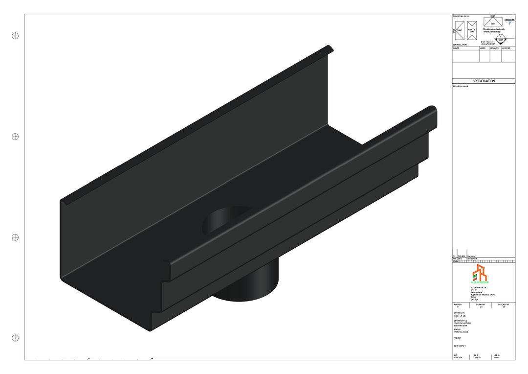 Aluminium Cranked Gutter - Type 11 - Centre Spout - 76 Dia