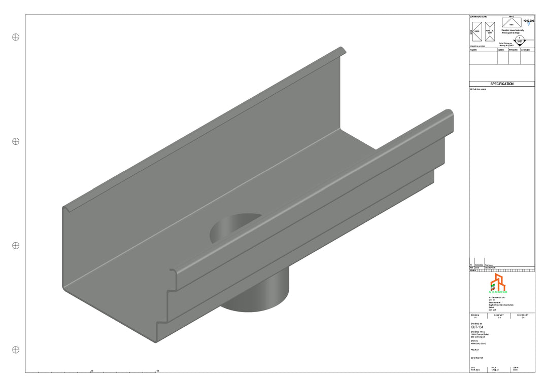 Aluminium Cranked Gutter - Type 11 - Centre Spout - 76 Dia