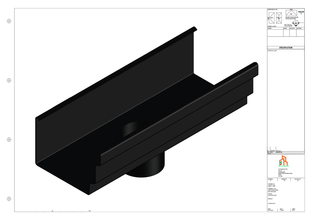 Aluminium Cranked Gutter - Type 11 - Centre Spout - 76 Dia
