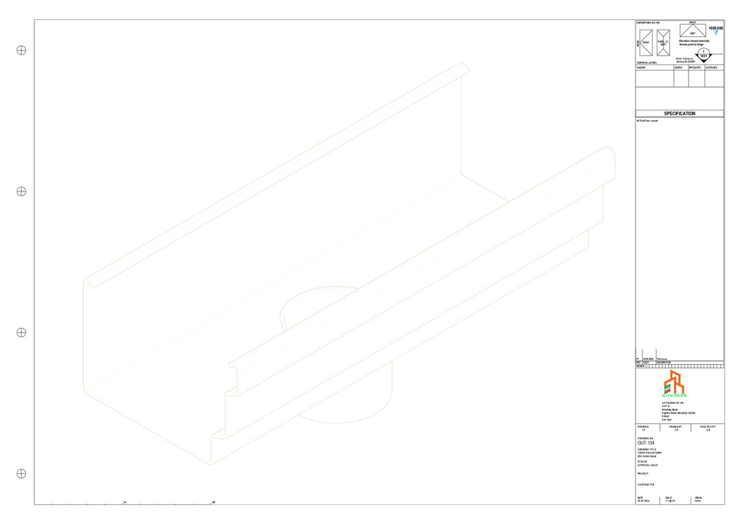 Aluminium Cranked Gutter - Type 11 - Centre Spout - 76 Dia