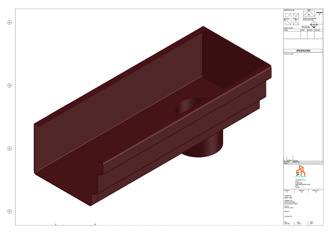 Aluminium Cranked Gutter - Type 11 - End Spout - 76 Dia