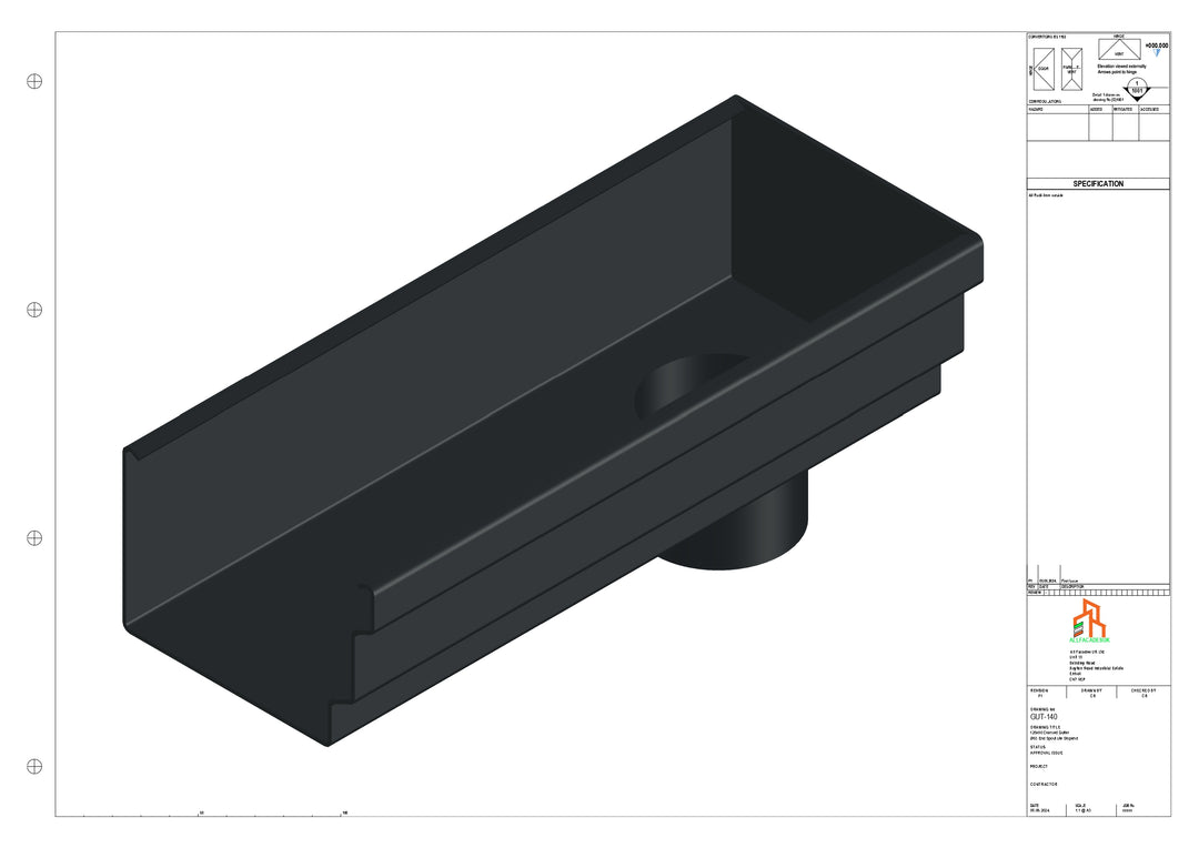 Aluminium Cranked Gutter - Type 11 - End Spout - 76 Dia