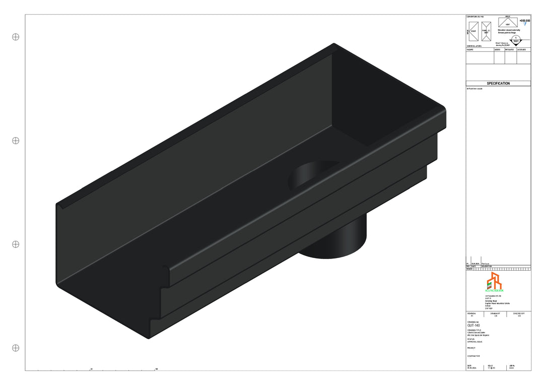 Aluminium Cranked Gutter - Type 11 - End Spout - 76 Dia