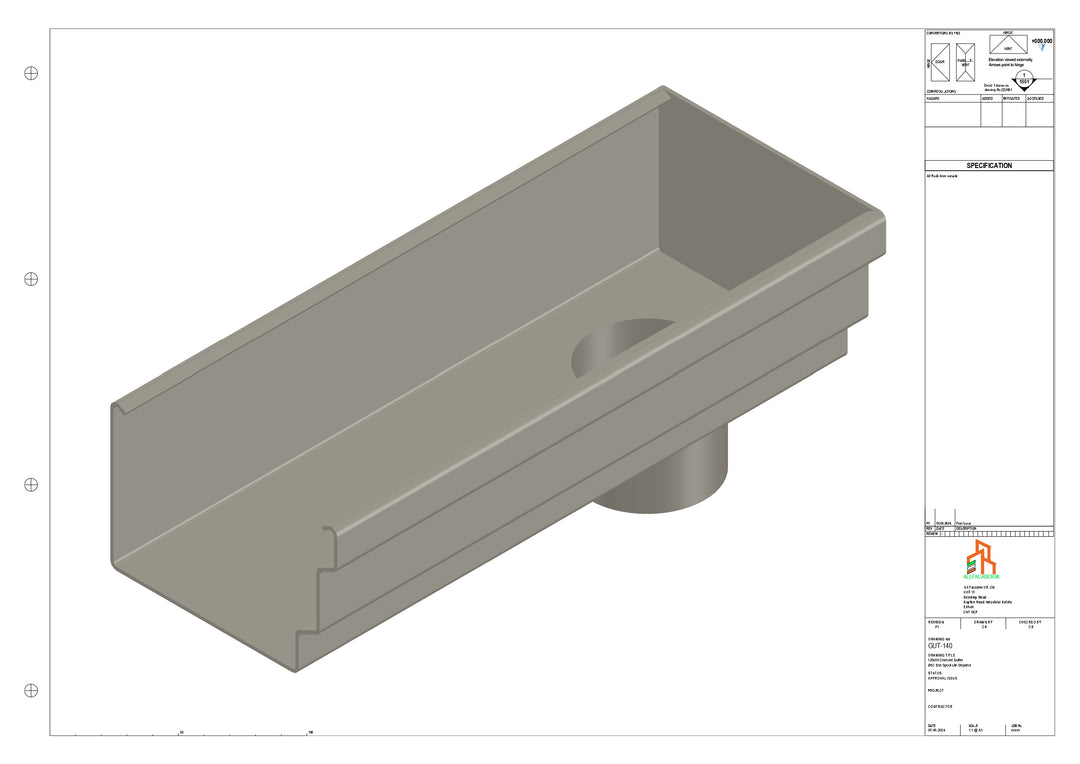 Aluminium Cranked Gutter - Type 11 - End Spout - 76 Dia