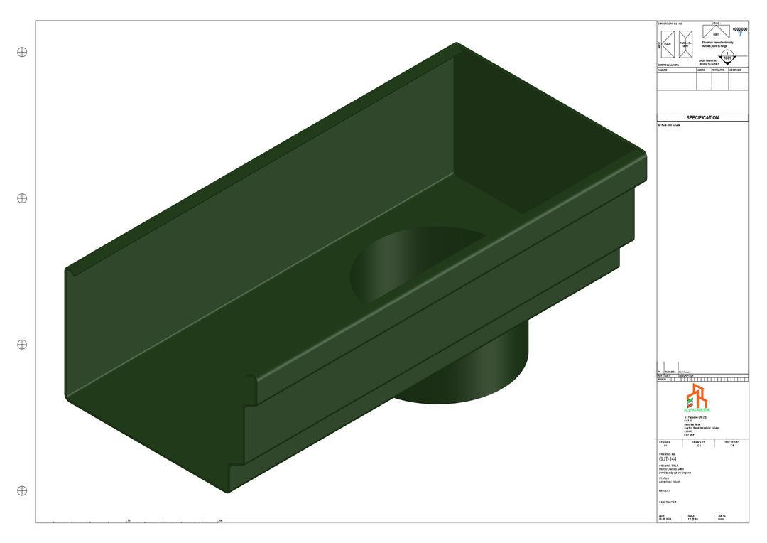 Aluminium Cranked Gutter - Type 12 - End Spout - 63 Dia