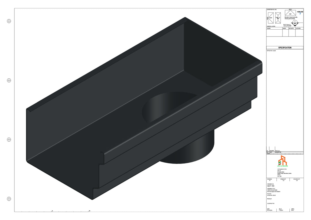 Aluminium Cranked Gutter - Type 12 - End Spout - 63 Dia