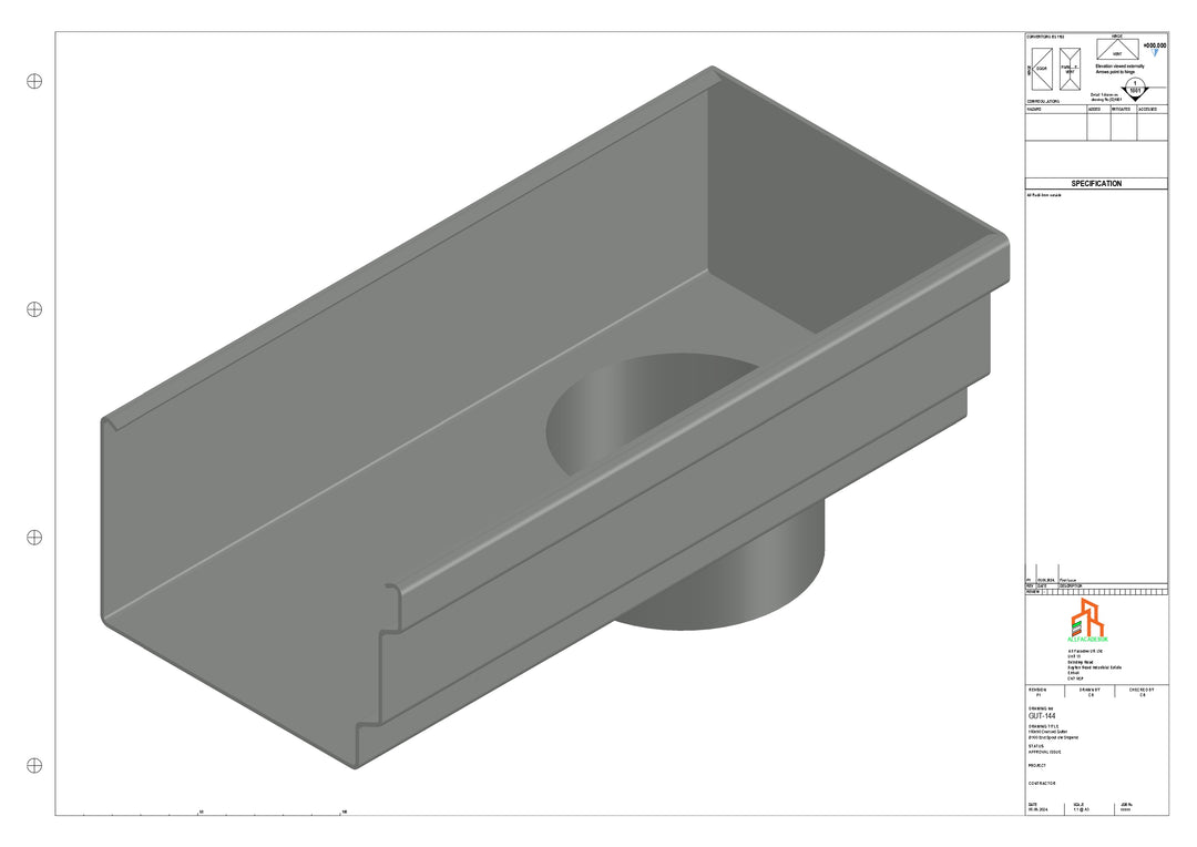 Aluminium Cranked Gutter - Type 12 - End Spout - 63 Dia