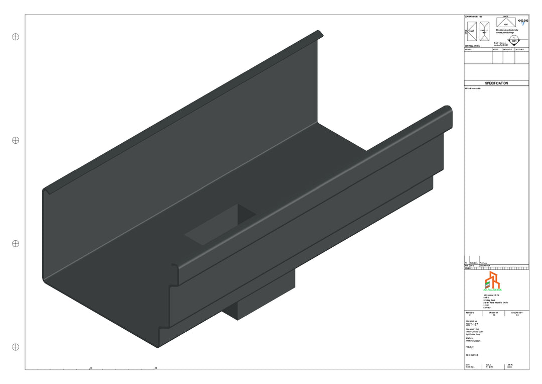 Aluminium Cranked Gutter - Type 12 - Centre Spout - 76 Sq