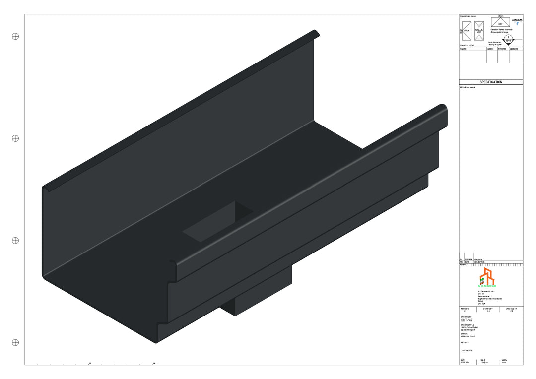 Aluminium Cranked Gutter - Type 12 - Centre Spout - 76 Sq