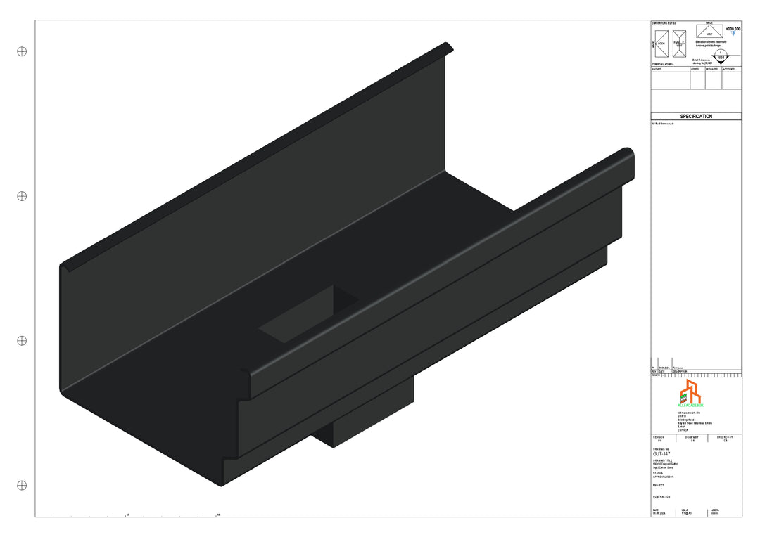 Aluminium Cranked Gutter - Type 12 - Centre Spout - 76 Sq
