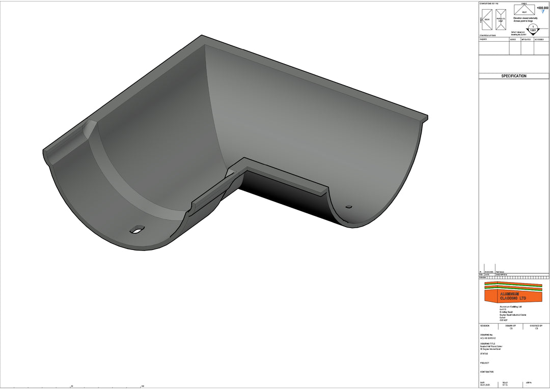 Cast Aluminium Beaded Half Round Gutter 90 degree Internal Right