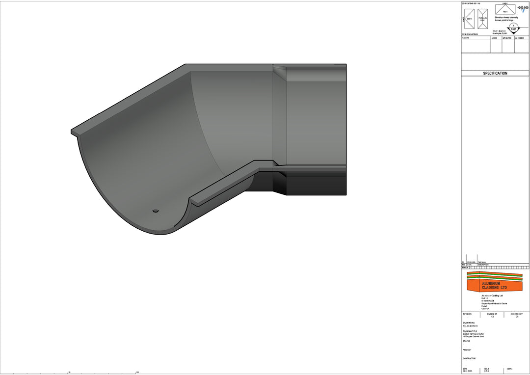 Cast Aluminium Beaded Half Round Gutter 135 Degree External Left