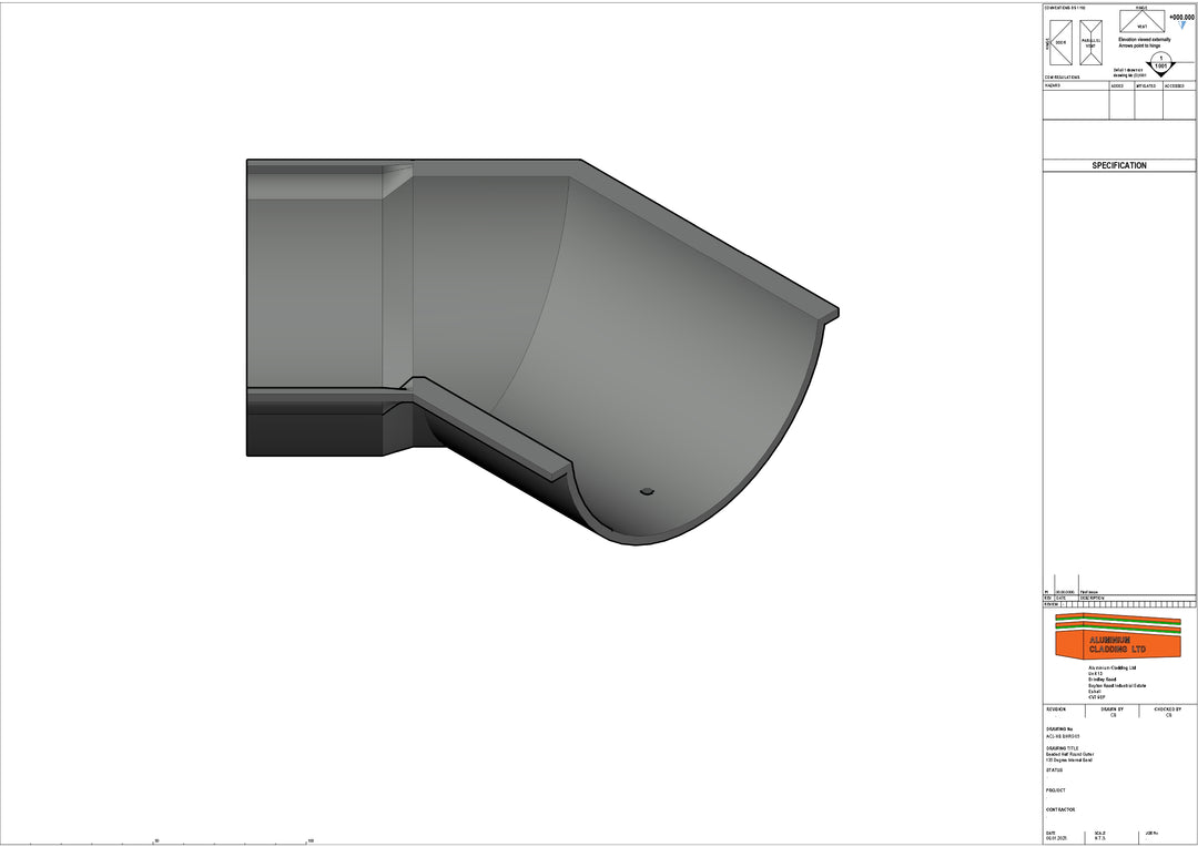 Cast Aluminium Beaded Half Round Gutter 135 Degree Internal right