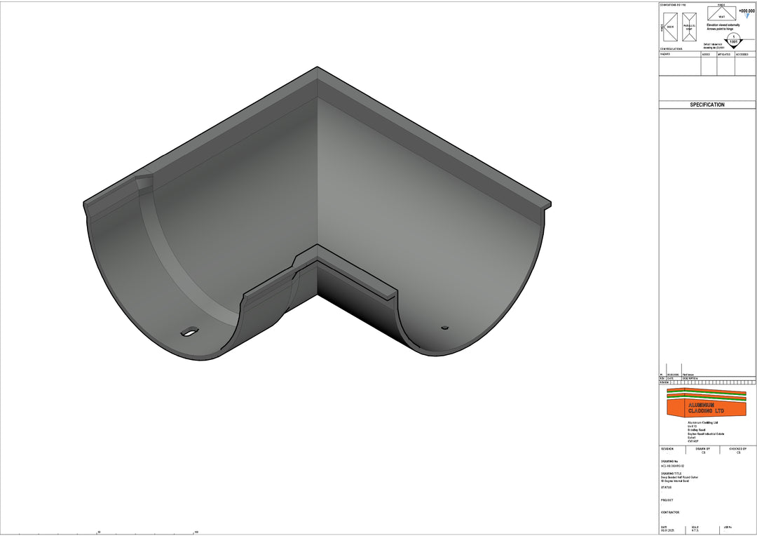 Cast Aluminium Deep Beaded Half Round Gutter 90 degree Internal Right