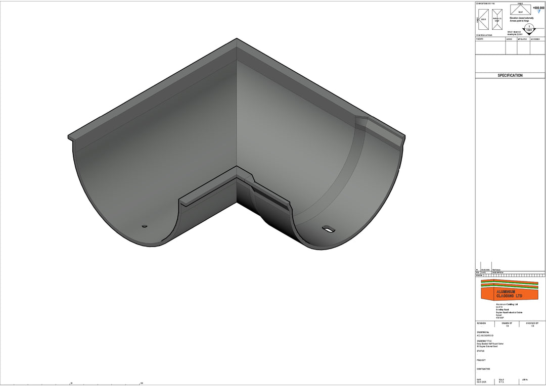 Cast Aluminium Deep Beaded Half Round Gutter 90 degree External left