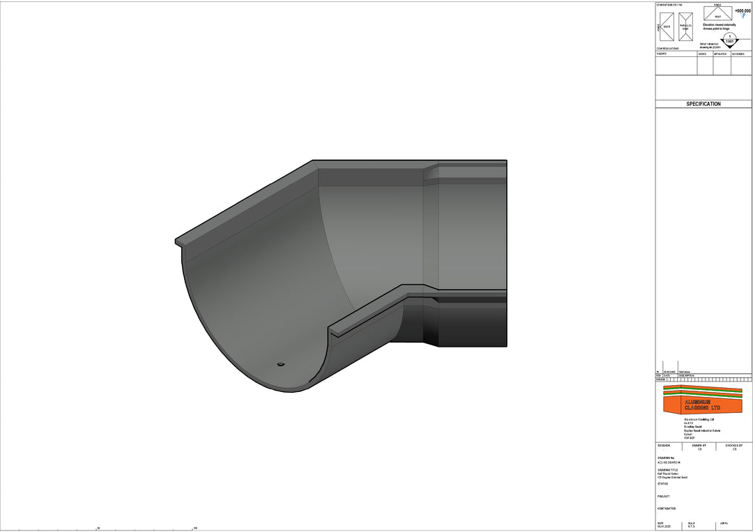 Cast Aluminium Deep Beaded Half Round Gutter 135 Degree External Left