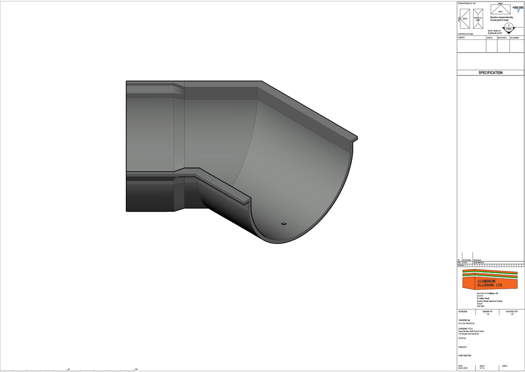 Cast Aluminium Deep Beaded Half Round Gutter 135 Degree Internal right