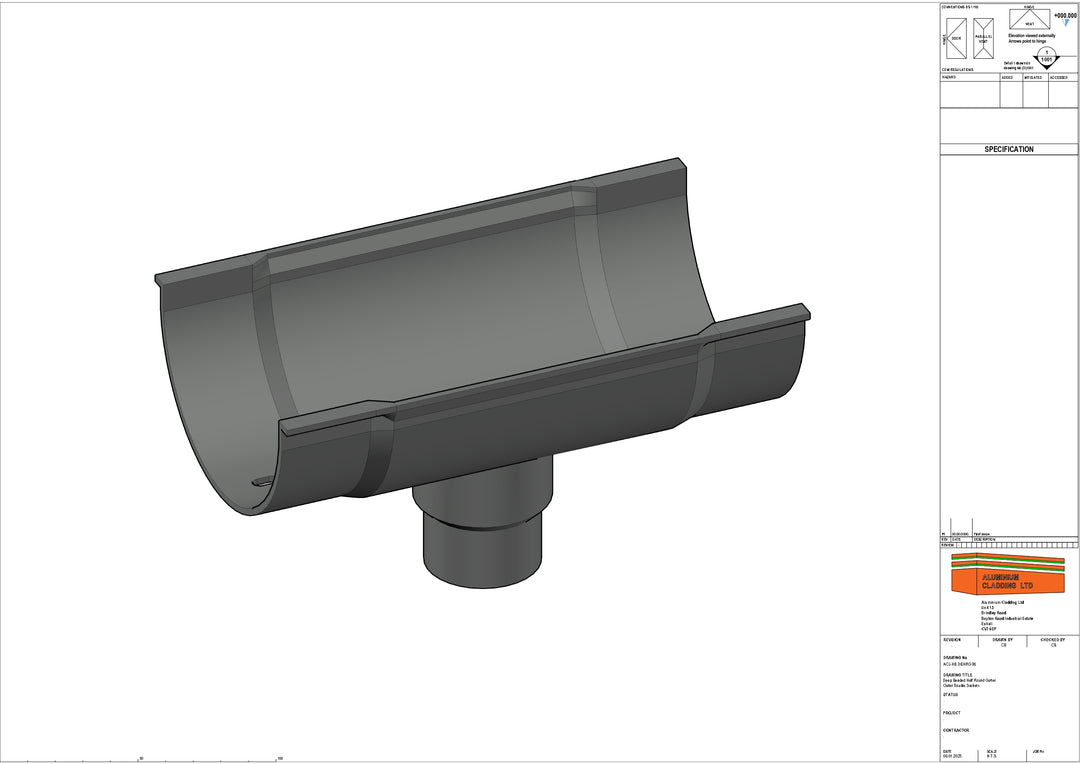Cast Aluminium Deep Beaded Half Round Gutter Outlet Double Socket