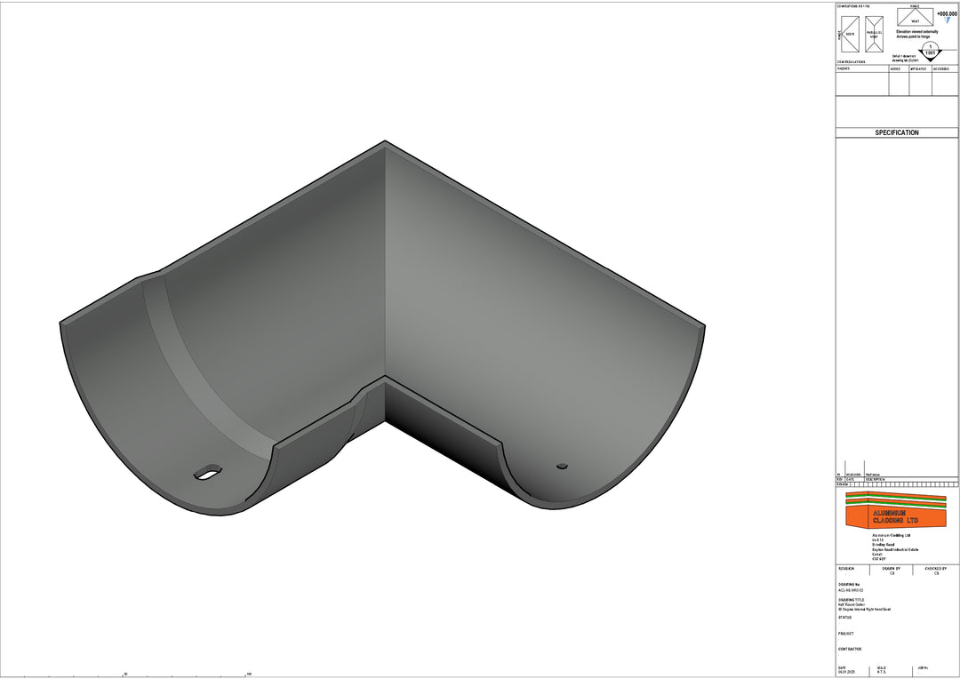 Cast Aluminium Half Round Gutter 90 degree Internal Right