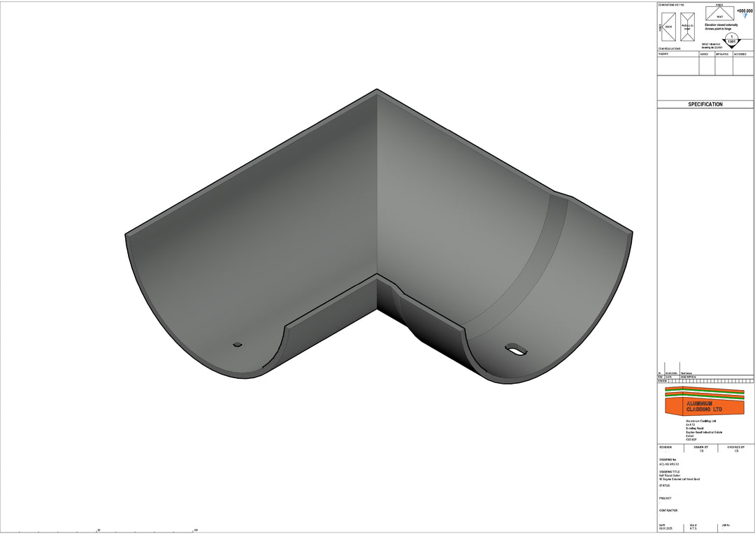 Cast Aluminium Half Round Gutter 90 degree External left