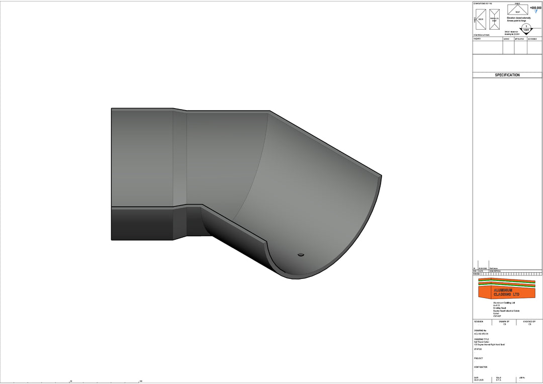 Cast Aluminium Half Round Gutter 135 Degree Internal right