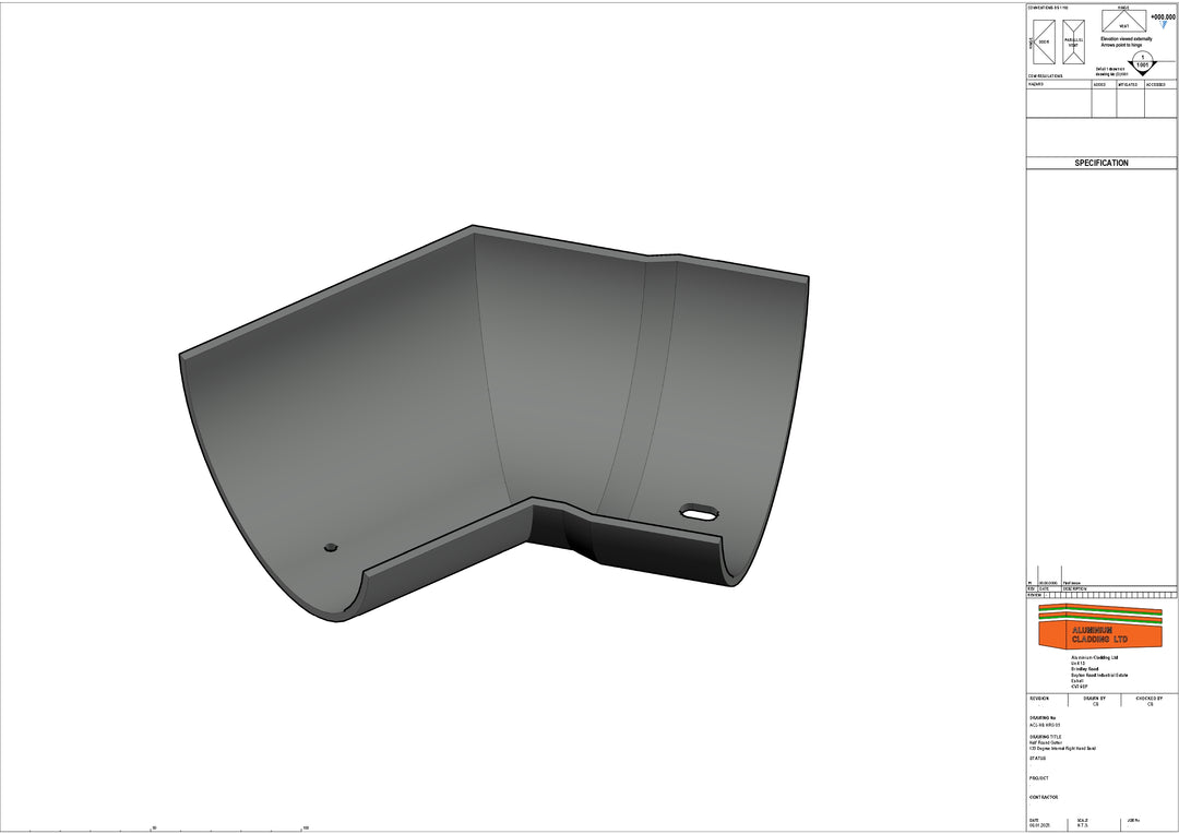 Cast Aluminium Half Round Gutter 135 Degree External Left