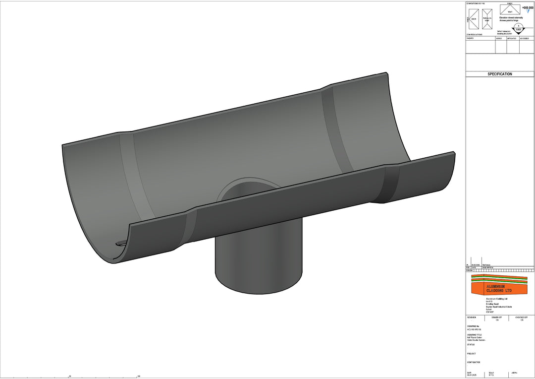 Cast Aluminium Half Round Gutter Outlet Double Socket