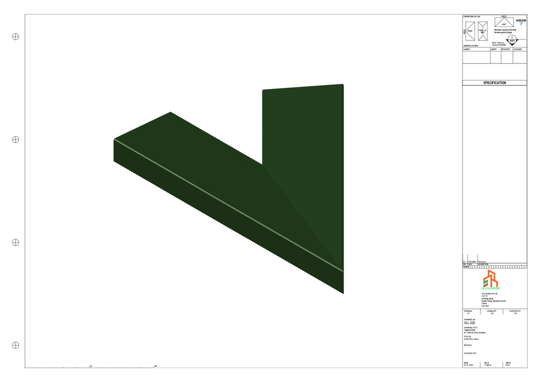 Aluminium Capping - Type 2 - 45 Degree Int Corner - 300x300