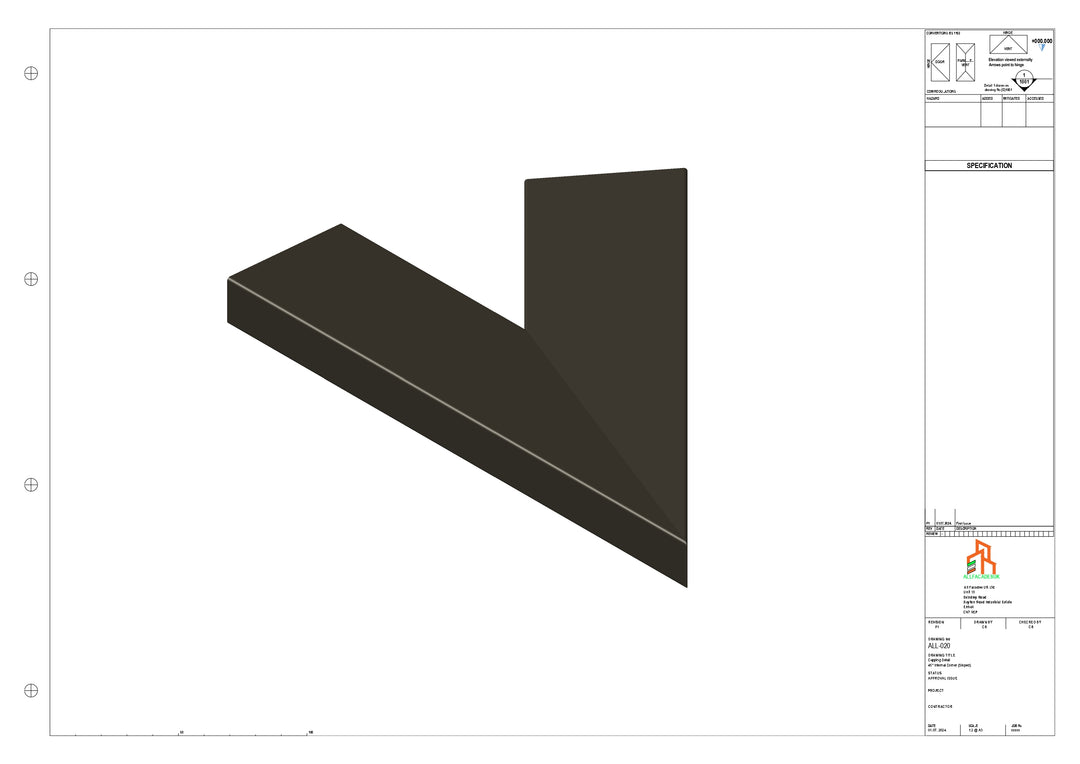 Aluminium Capping - Type 2 - 45 Degree Int Corner - 300x300