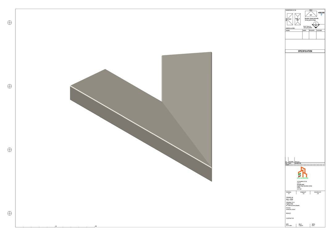 Aluminium Capping - Type 2 - 45 Degree Int Corner - 300x300
