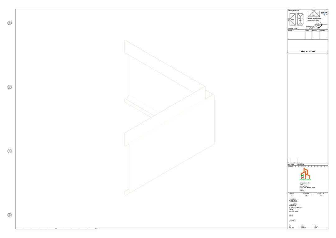 Aluminium Cladding - Type 1 - 90 Degree Ext Corner 300x300mm