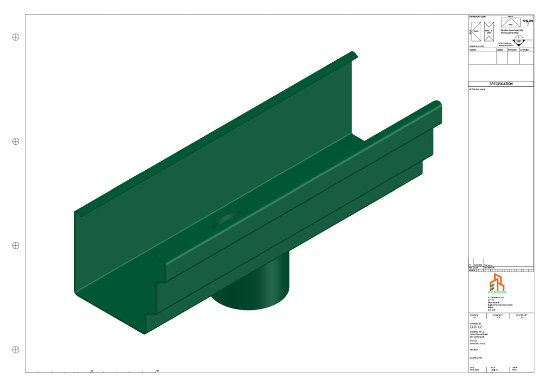 Aluminium Cranked Gutter - Type 10 - Centre Spout - 63 Dia