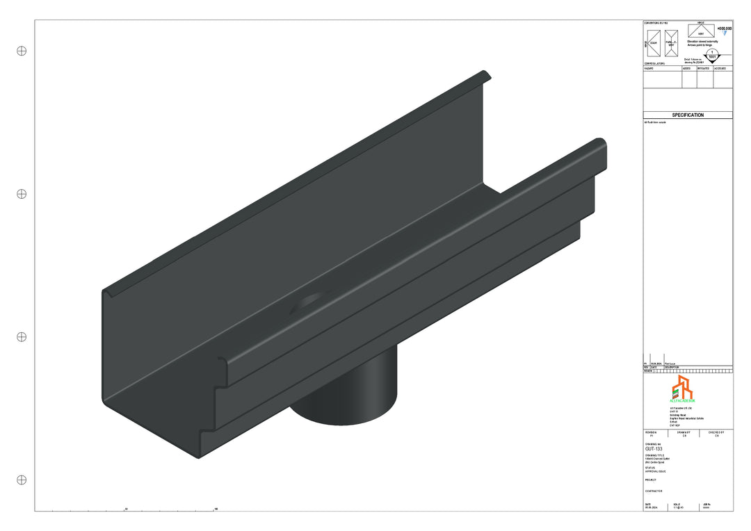 Aluminium Cranked Gutter - Type 10 - Centre Spout - 63 Dia