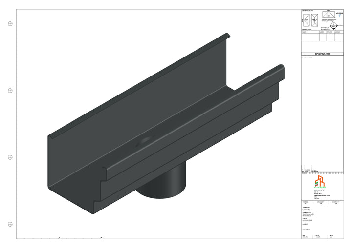 Aluminium Cranked Gutter - Type 10 - Centre Spout - 63 Dia