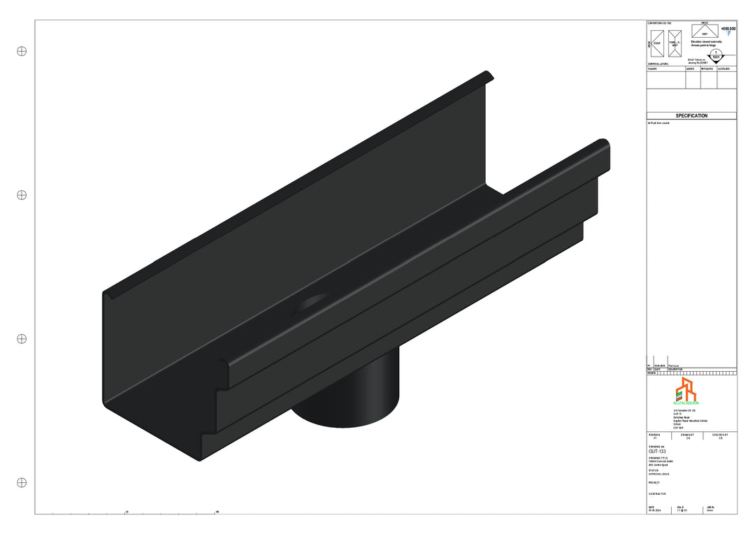 Aluminium Cranked Gutter - Type 10 - Centre Spout - 63 Dia