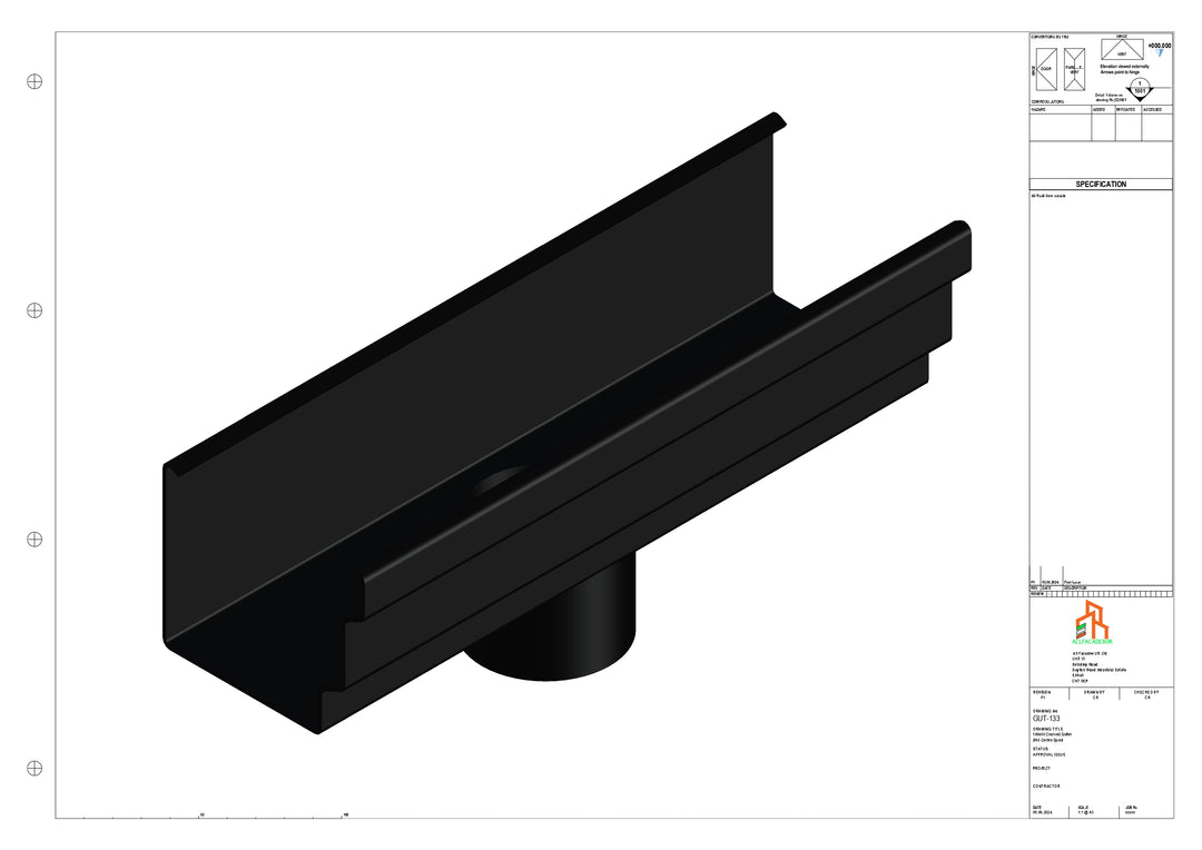 Aluminium Cranked Gutter - Type 10 - Centre Spout - 63 Dia