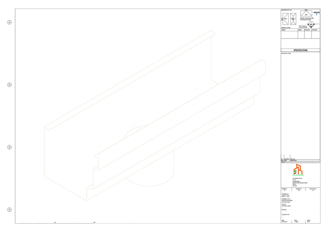 Aluminium Cranked Gutter - Type 10 - Centre Spout - 63 Dia