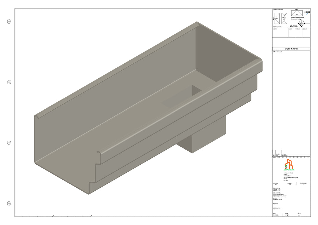 Aluminium Cranked Gutter - Type 11 - End Spout - 63 Sq