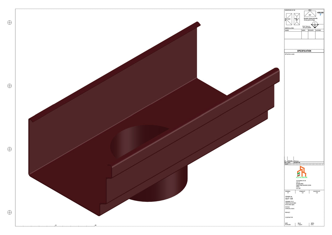 Aluminium Cranked Gutter - Type 12 - Centre Spout - 63 Dia
