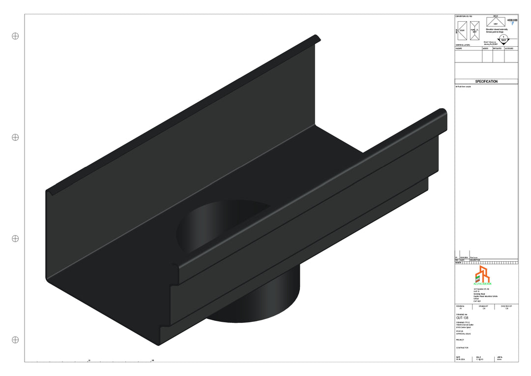 Aluminium Cranked Gutter - Type 12 - Centre Spout - 63 Dia
