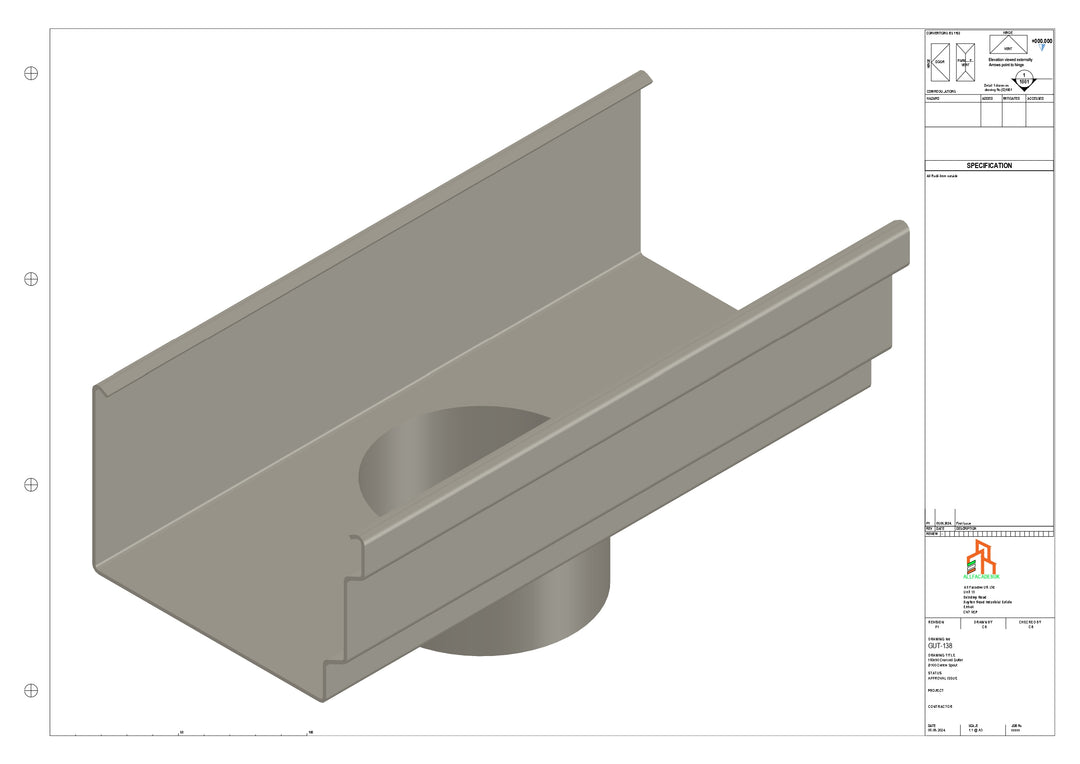 Aluminium Cranked Gutter - Type 12 - Centre Spout - 63 Dia