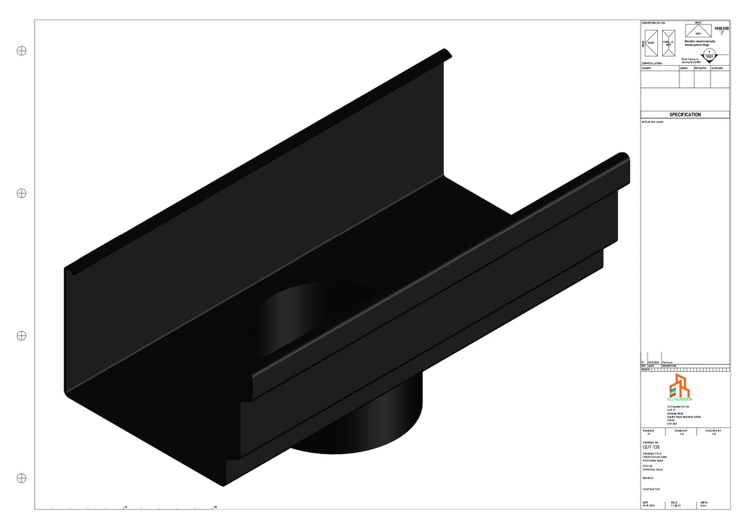 Aluminium Cranked Gutter - Type 12 - Centre Spout - 63 Dia