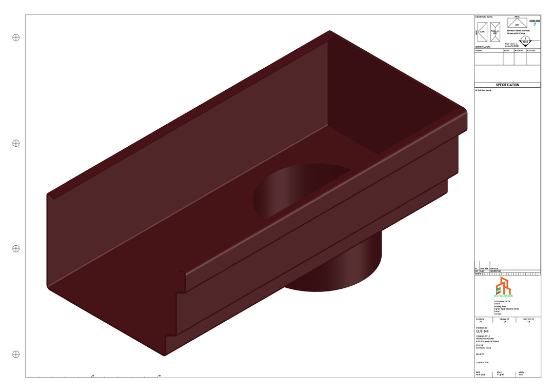 Aluminium Cranked Gutter - Type 12 - End Spout - 63 Dia